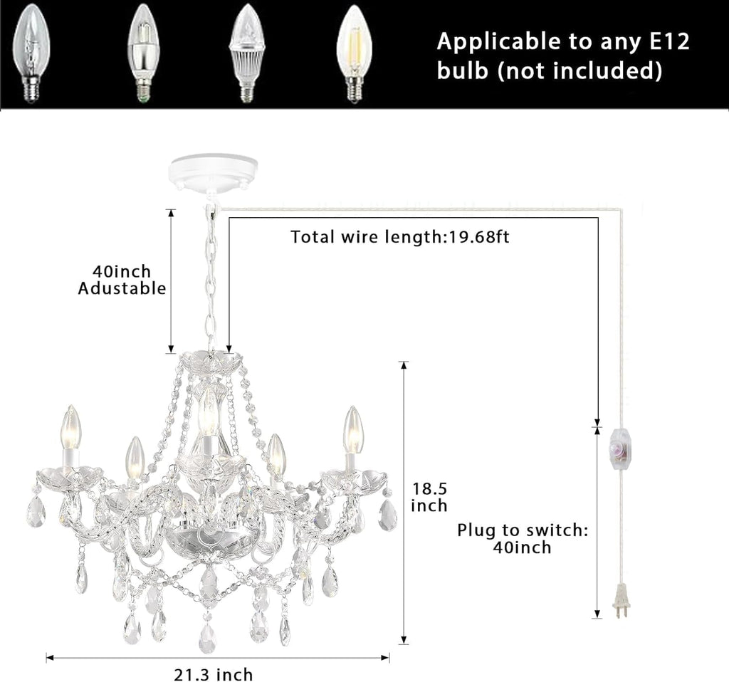 Plug In White Crystal Chandelier Pendant Illumination