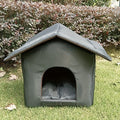 Cuccia Impermeabile da Esterno Per Gatto in Stile Lodge Nera 45x40x45 Cm