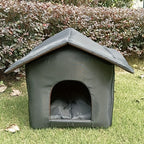 Cuccia Impermeabile da Esterno Per Gatto in Stile Lodge Nera 45x40x45 Cm