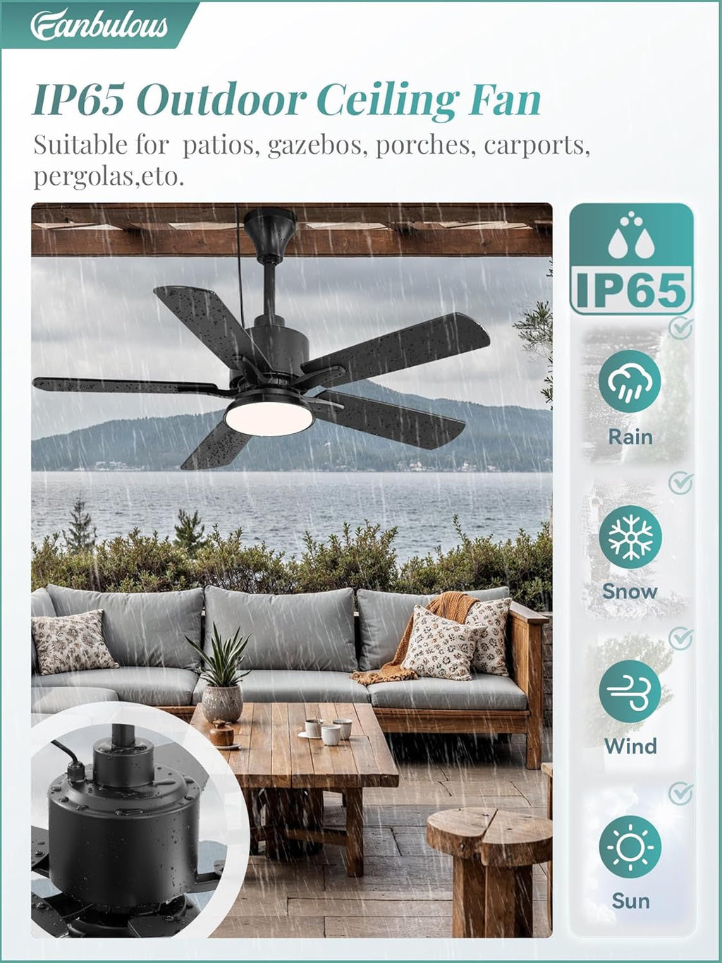 Ventilatore Da Soffitto Esterno Da 42 Pollici IP65 Resistente Alle Intemperie