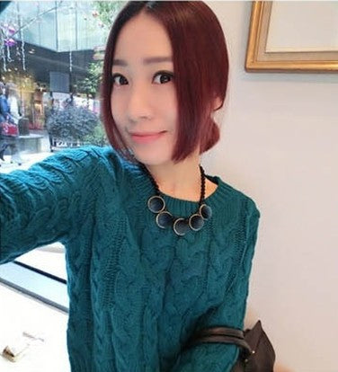 X404'' European and American Retro Style Velvet Round Square Geometric Pattern Contrasting Short Necklace Sweater Chain