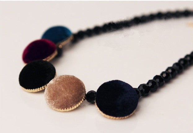 X404'' European and American Retro Style Velvet Round Square Geometric Pattern Contrasting Short Necklace Sweater Chain