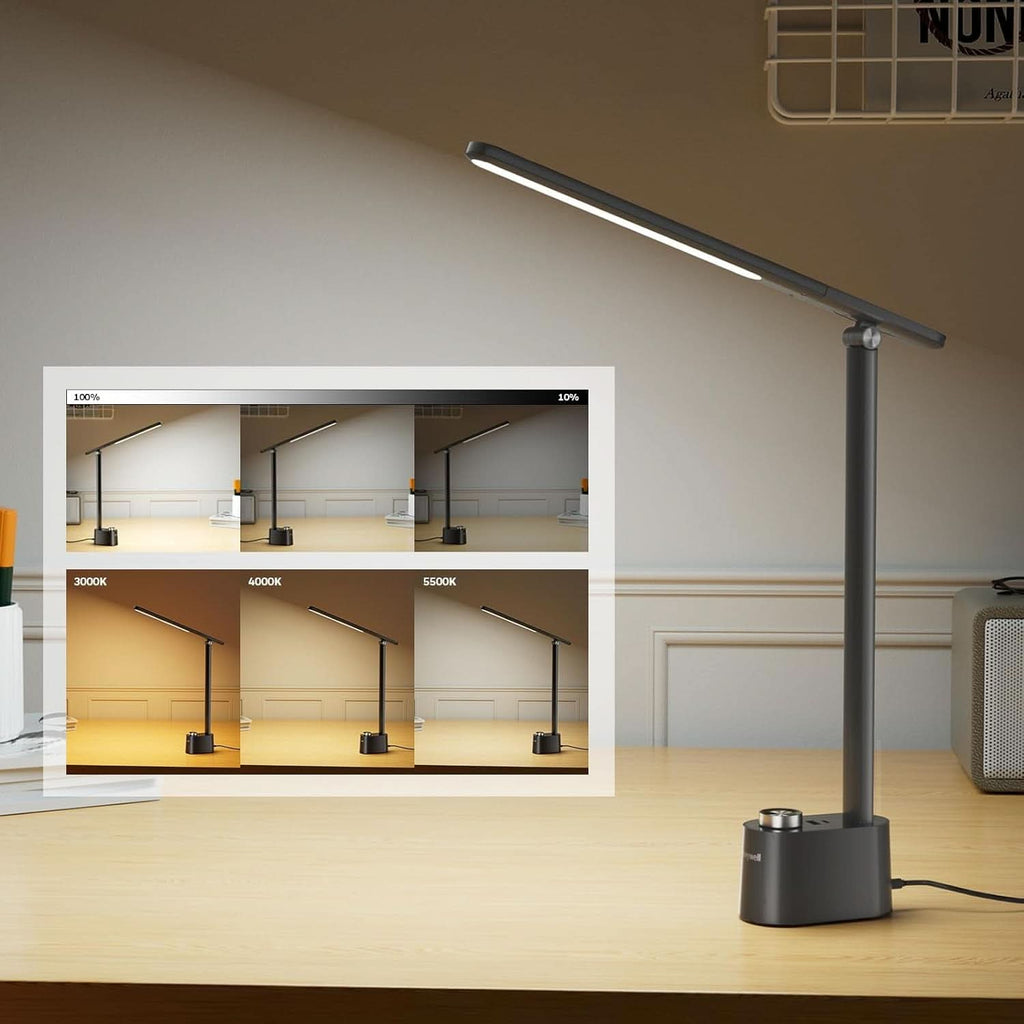 Lampada Da Scrivania LED H01 Pro Sunturalux Pieghevole Con USB Nero