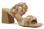 Sandali Donna Tacco Blocco Intrecciati Doppia Fascia Nude Multicolore Soda Shoes