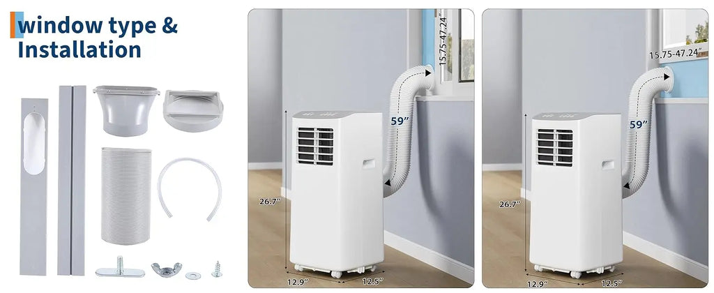 Condizionatore d'aria portatile 3 in 1, unità AC portatile da 8.000 BTU con funzione di raffreddamento, deumidificatore e ventola per ambienti fino a 350 piedi quadrati con telecomando, modalità sleep, timer 24 ore e kit pe