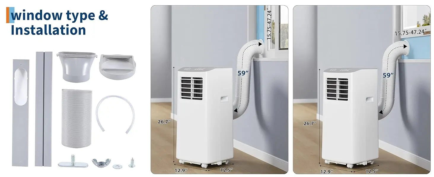 Condizionatore d'aria portatile 3 in 1, unità AC portatile da 8.000 BTU con funzione di raffreddamento, deumidificatore e ventola per ambienti fino a 350 piedi quadrati con telecomando, modalità sleep, timer 24 ore e kit pe