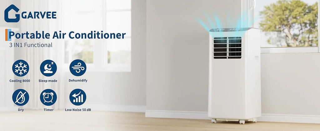 Condizionatore d'aria portatile 3 in 1, unità AC portatile da 8.000 BTU con funzione di raffreddamento, deumidificatore e ventola per ambienti fino a 350 piedi quadrati con telecomando, modalità sleep, timer 24 ore e kit pe