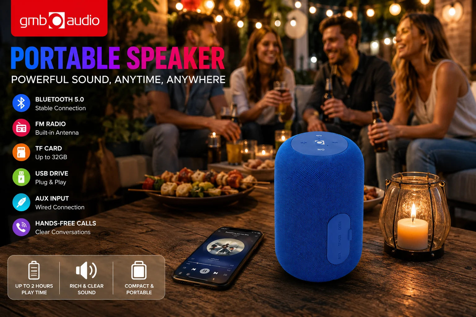 Speaker Bluetooth portatile con audio HD Radio FM Campeggio