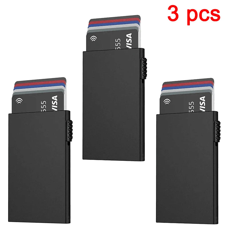 Portafoglio intelligente Rfid Porta carte di credito Portafogli da donna sottili e sottili in metallo Portafoglio minimalista pop-up Piccola borsa nera Vallet in metallo