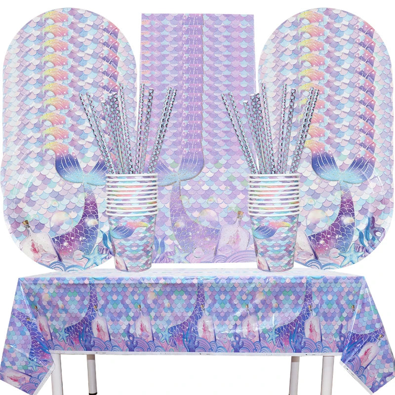 Set di stoviglie usa e getta per la decorazione della festa di compleanno della sirena piatti per la coda della sirenetta forniture per feste a sirena per ragazza decorazioni per matrimoni