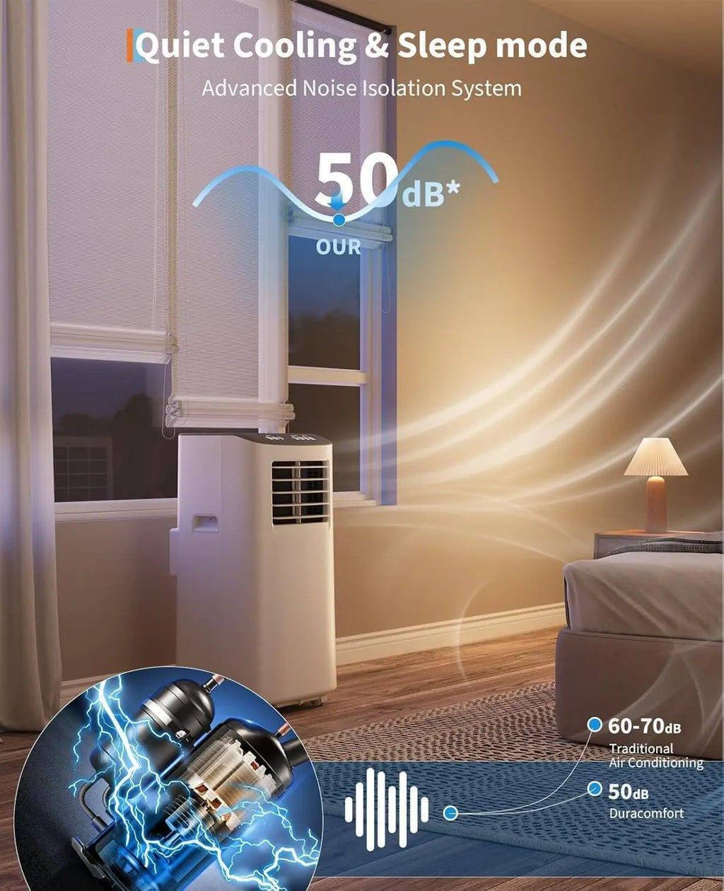 Condizionatore d'aria portatile 3 in 1, unità AC portatile da 8.000 BTU con funzione di raffreddamento, deumidificatore e ventola per ambienti fino a 350 piedi quadrati con telecomando, modalità sleep, timer 24 ore e kit pe