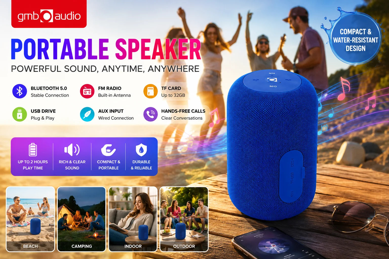 Speaker Bluetooth portatile con audio HD Radio FM Campeggio