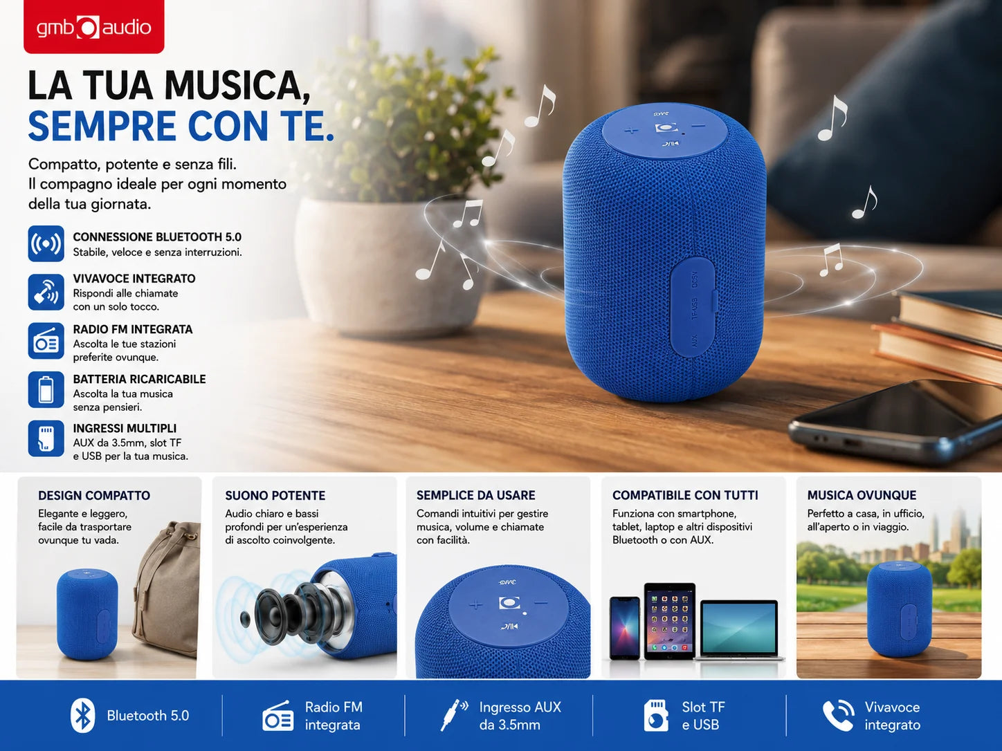 Speaker Bluetooth portatile con audio HD Radio FM Campeggio