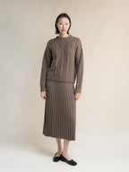 Maglione A Treccia In Mix Lana Cashmere Girocollo Con Maniche Lunghe