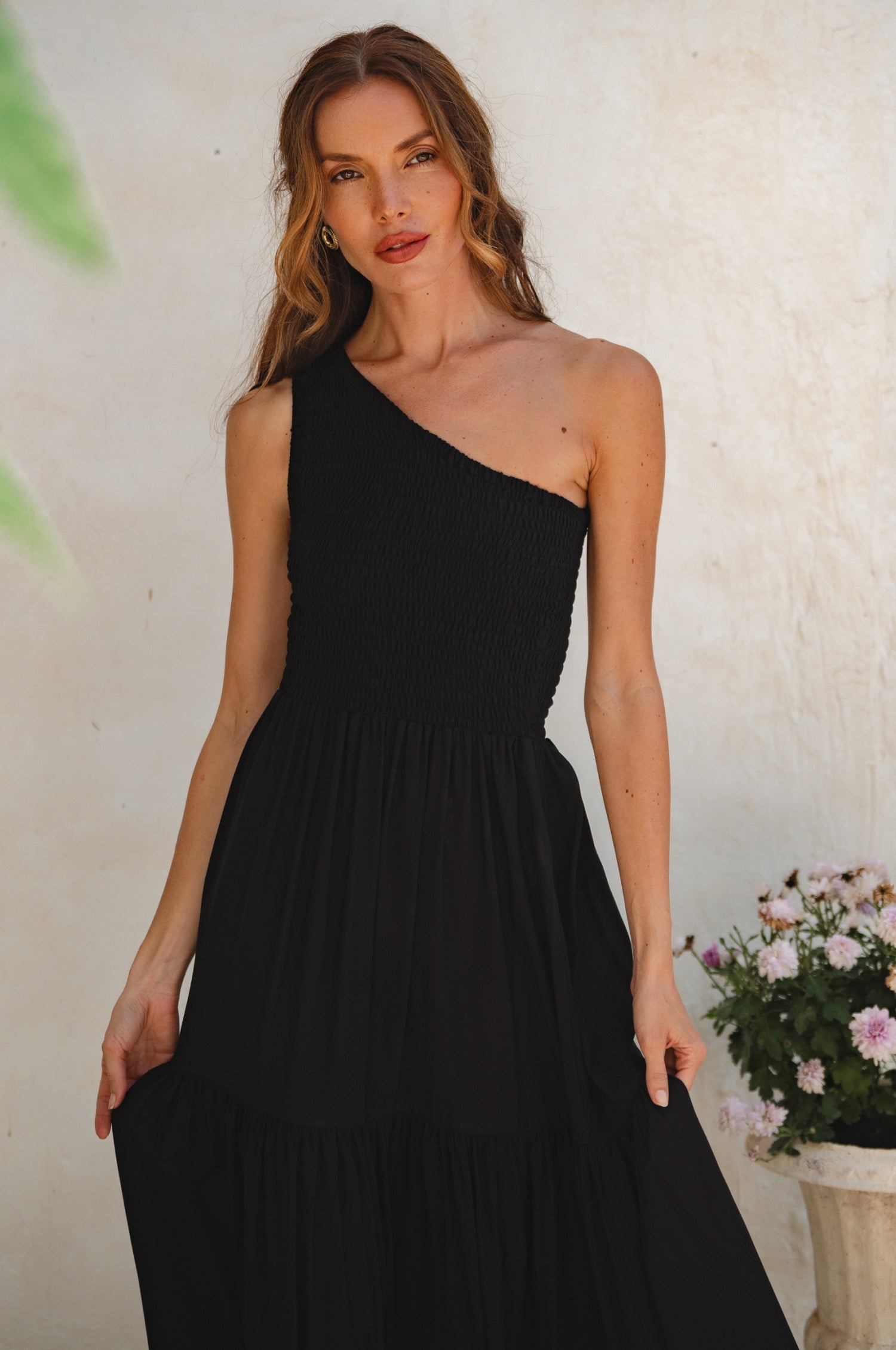Abito Maxi A Una Spalla In Rayon A Strati Con Corpetto Elasticizzato Spagnolo