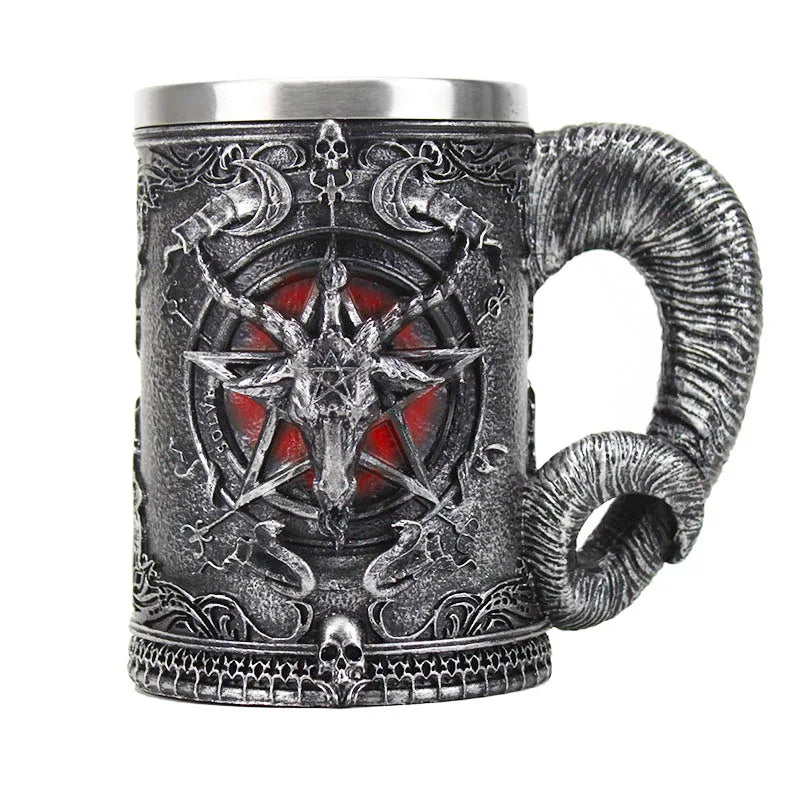 Baphomet Pentagramma Corno Calice Bicchiere da vino Gotico Wicca Pagan Mystical Tankard Caffè Boccali da birra 600ml 200ml Mistico Wicca Fan Gift