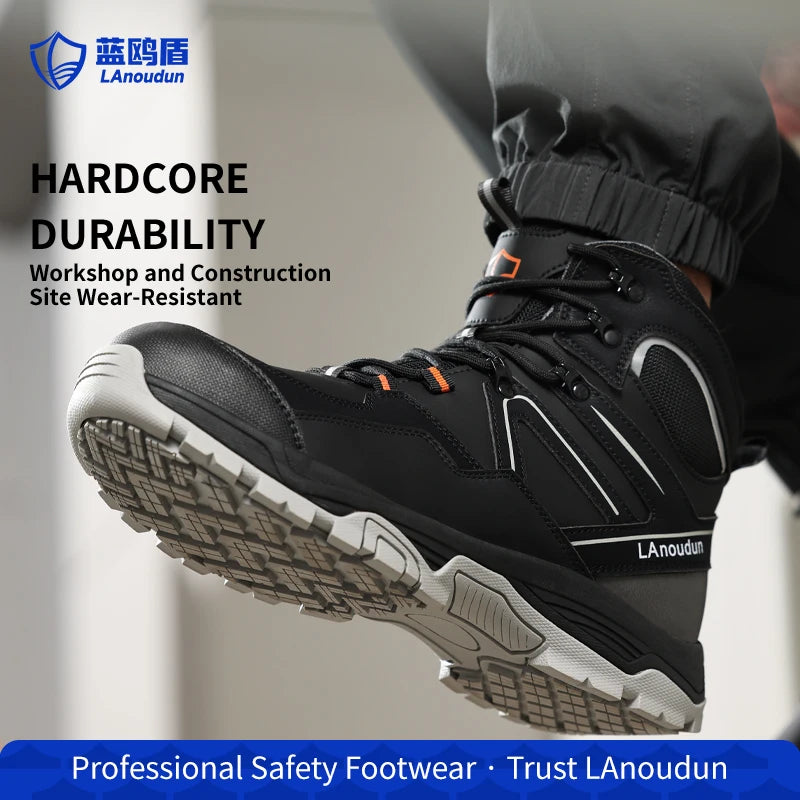 Lanoudun Construction Safety Shoes For Men Women Black Steel Toe Puncture Resistant Euro Standard Cap Microfiber