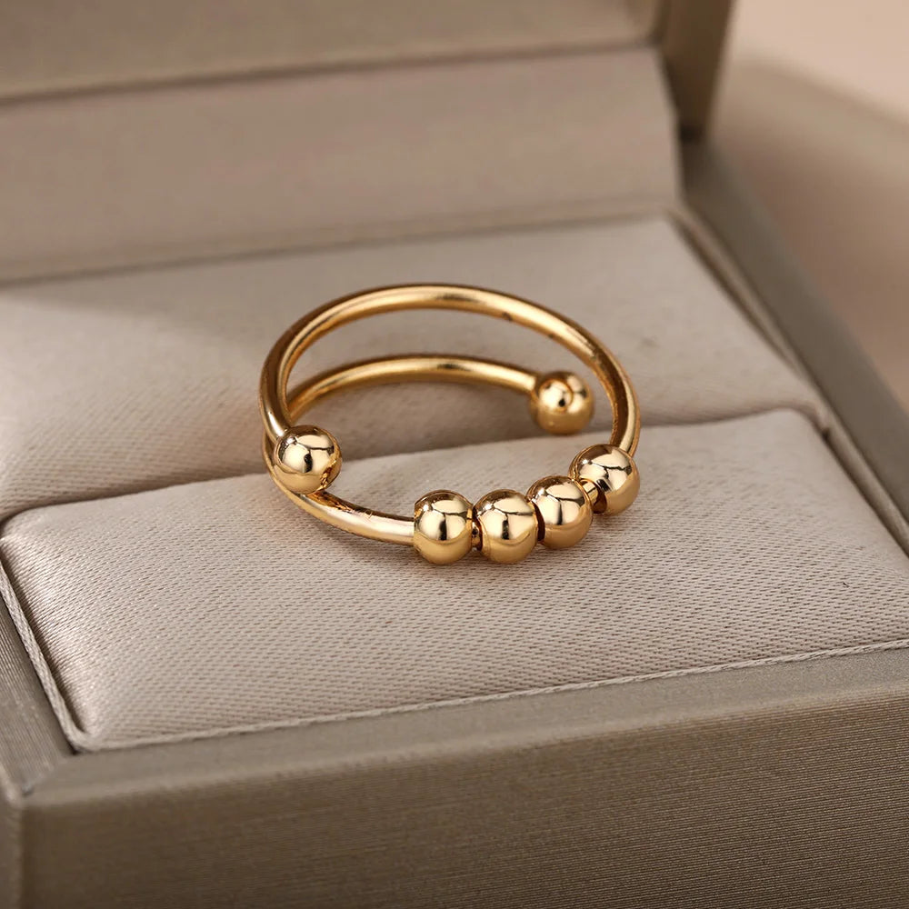 Sfere di ansia Perline Anelli per le donne Spinner aperto Anello da dito regolabile in acciaio inossidabile che ruota liberamente Regalo di gioielli antistress