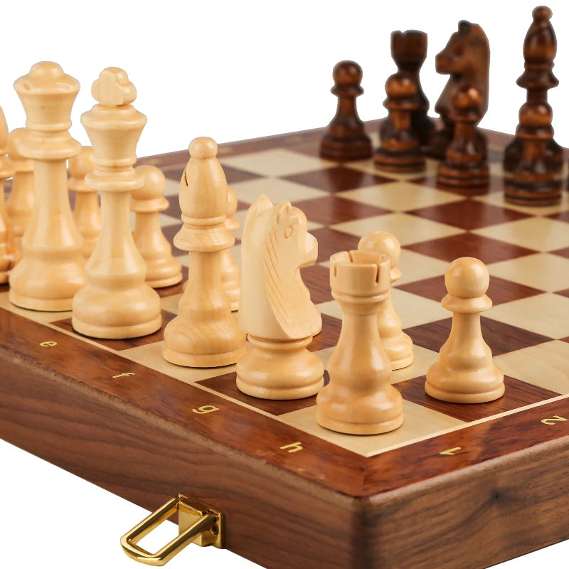 Set di Scacchi in Legno Pieghevole di Alta Qualità 39*39cm, Pezzi Classici Tradizionali Fatti a Mano, Scacchiera in Legno Massiccio, Gioco da Tavolo Regalo