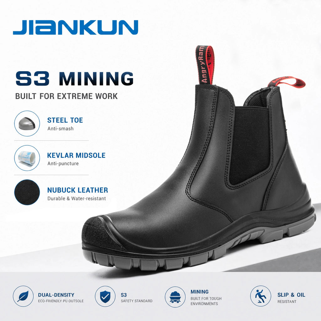 JIANKUN Unisex Genuine Leather Safety Shoes Anti-smash Anti-puncture No Laces Steel Toe Design for Men Women in Winter Spring
