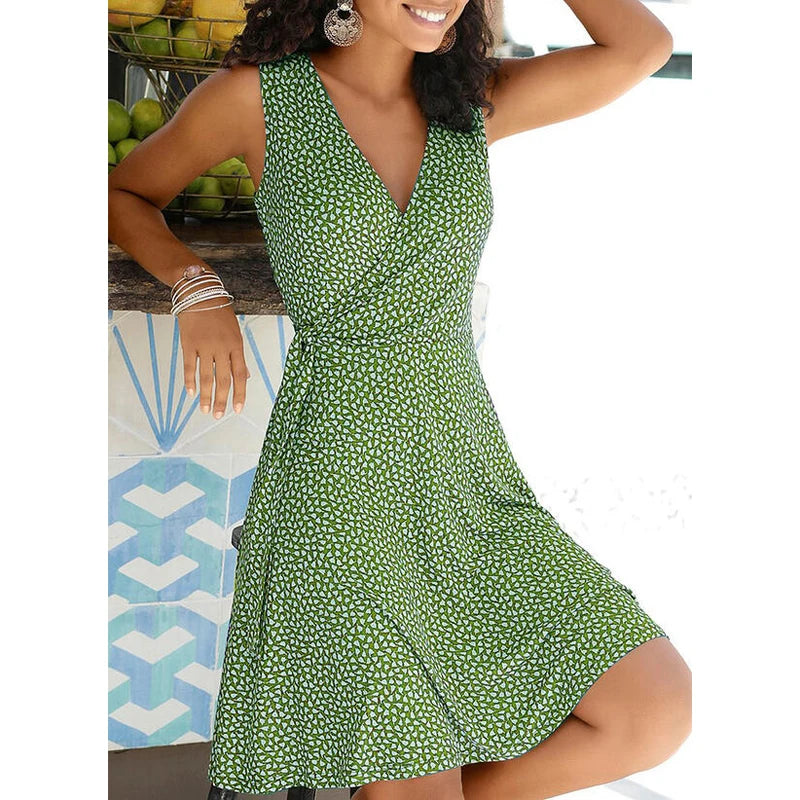 Nuovo vestito casuale a pois donne scollo a V senza maniche fasciatura vestito da spiaggia estate abiti bohémien per le donne vestiti S-5XL