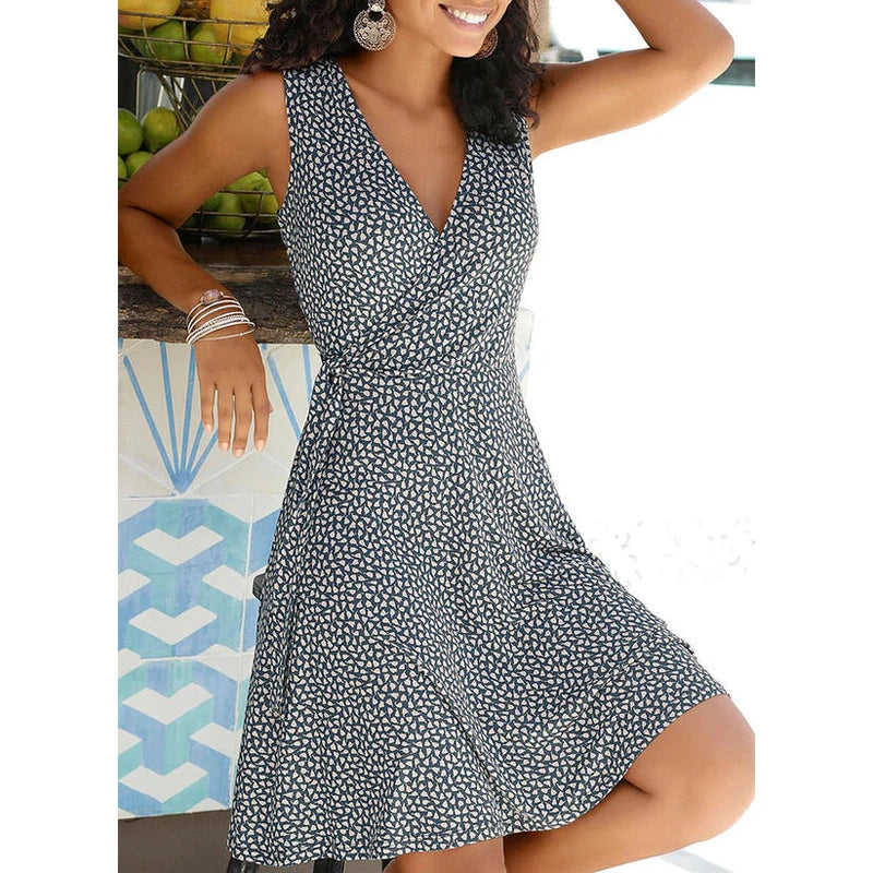 Nuovo vestito casuale a pois donne scollo a V senza maniche fasciatura vestito da spiaggia estate abiti bohémien per le donne vestiti S-5XL