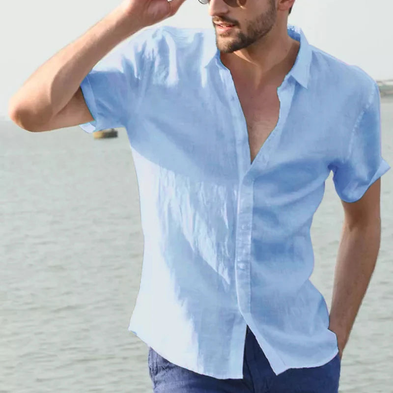 Camicie casual a maniche corte da uomo per il tempo libero Abbigliamento da strada Camicie con risvolto abbottonate in tinta unita per uomo Camicetta da vacanza vintage M-3XL