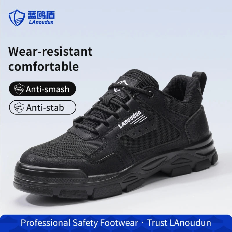 Lanoudun Black Safety Shoes For Men Women Steel Toe Puncture Resistant EN Steel Toe Cap Microfiber Upper All Season