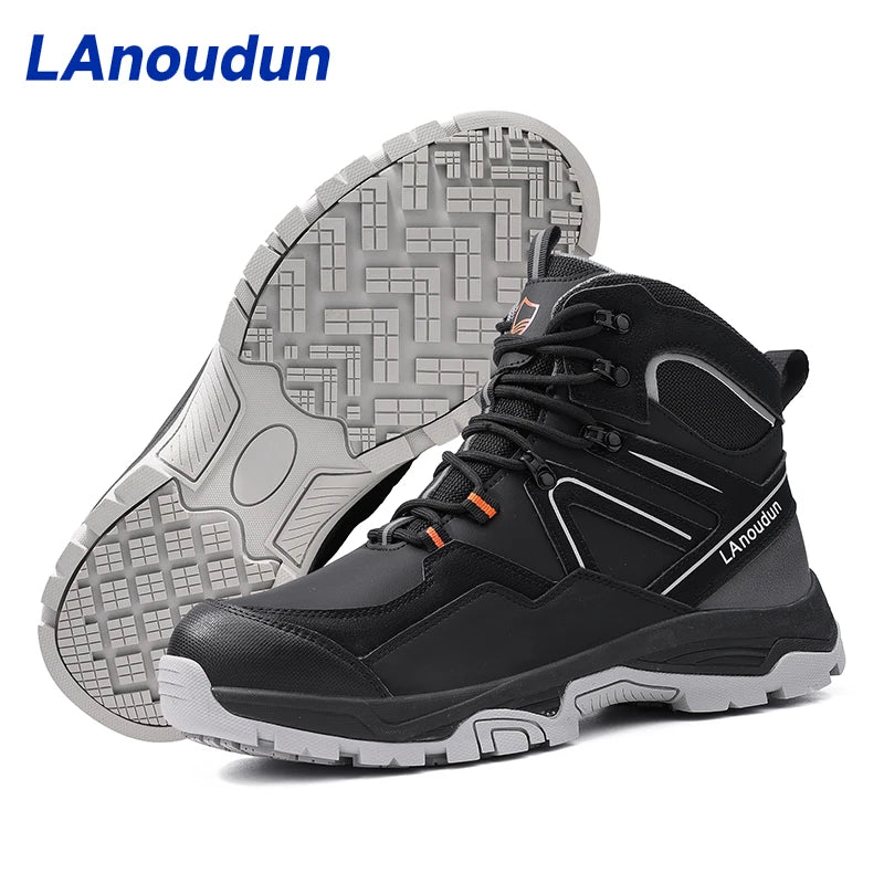 Lanoudun Construction Safety Shoes For Men Women Black Steel Toe Puncture Resistant Euro Standard Cap Microfiber