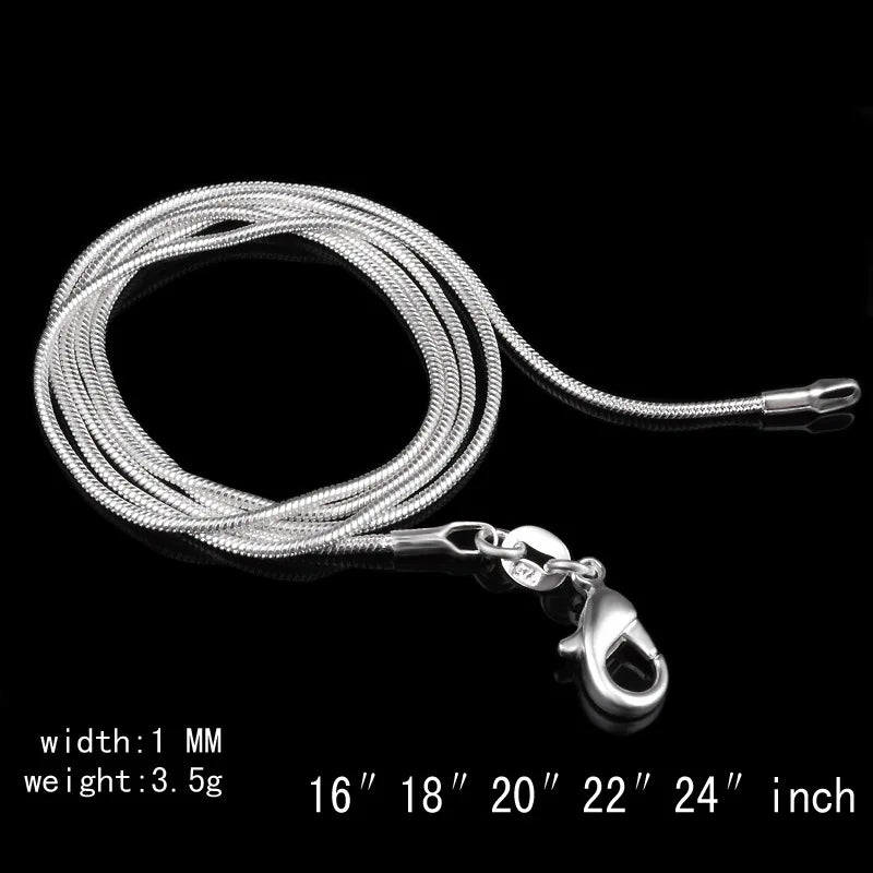 1 pz 1 MM 2 MM placcato argento liscio Collane a catena del serpente con girocollo timbrato Gioielli Taglia 16 18 20 22 24 26 28 30 pollici
