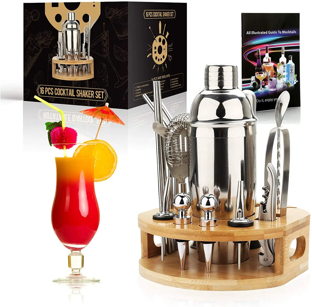 Set per Shaker da Cocktail, Kit da barista da 16 pezzi per Mixer Wine Martini, strumenti da Bar in acciaio inossidabile, accessori per feste per bevande domestiche