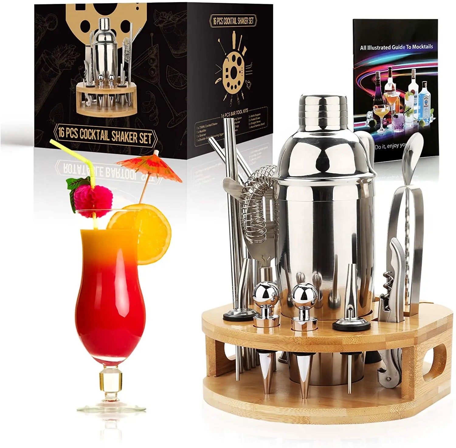 Set per Shaker da Cocktail, Kit da barista da 16 pezzi per Mixer Wine Martini, strumenti da Bar in acciaio inossidabile, accessori per feste per bevande domestiche
