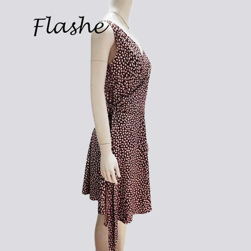 Nuovo vestito casuale a pois donne scollo a V senza maniche fasciatura vestito da spiaggia estate abiti bohémien per le donne vestiti S-5XL