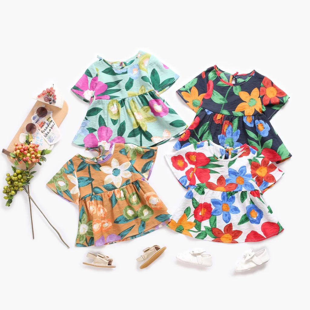 Sanlutoz Abiti estivi per neonate Abito da principessa in cotone per fiori per bambini Vestiti per bambini Manica corta