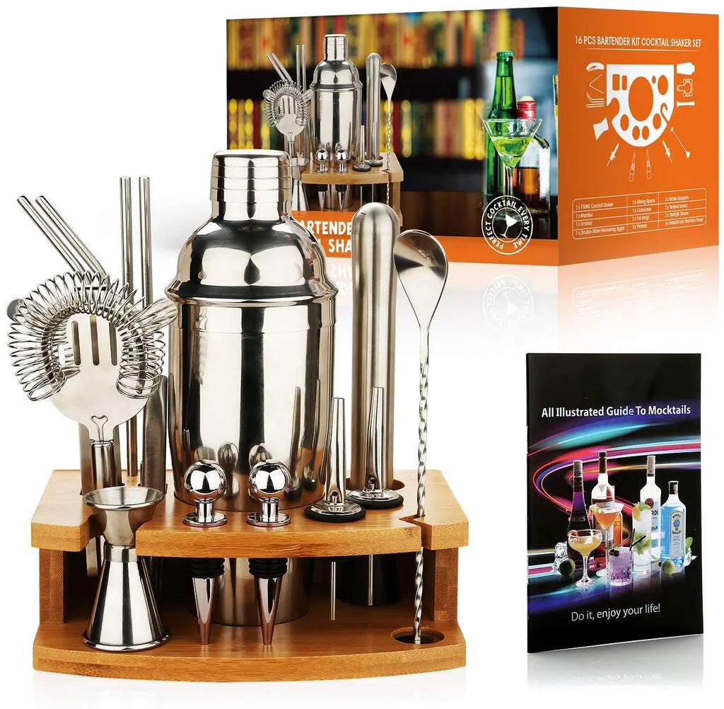 Set per Shaker da Cocktail, Kit da barista da 16 pezzi per Mixer Wine Martini, strumenti da Bar in acciaio inossidabile, accessori per feste per bevande domestiche