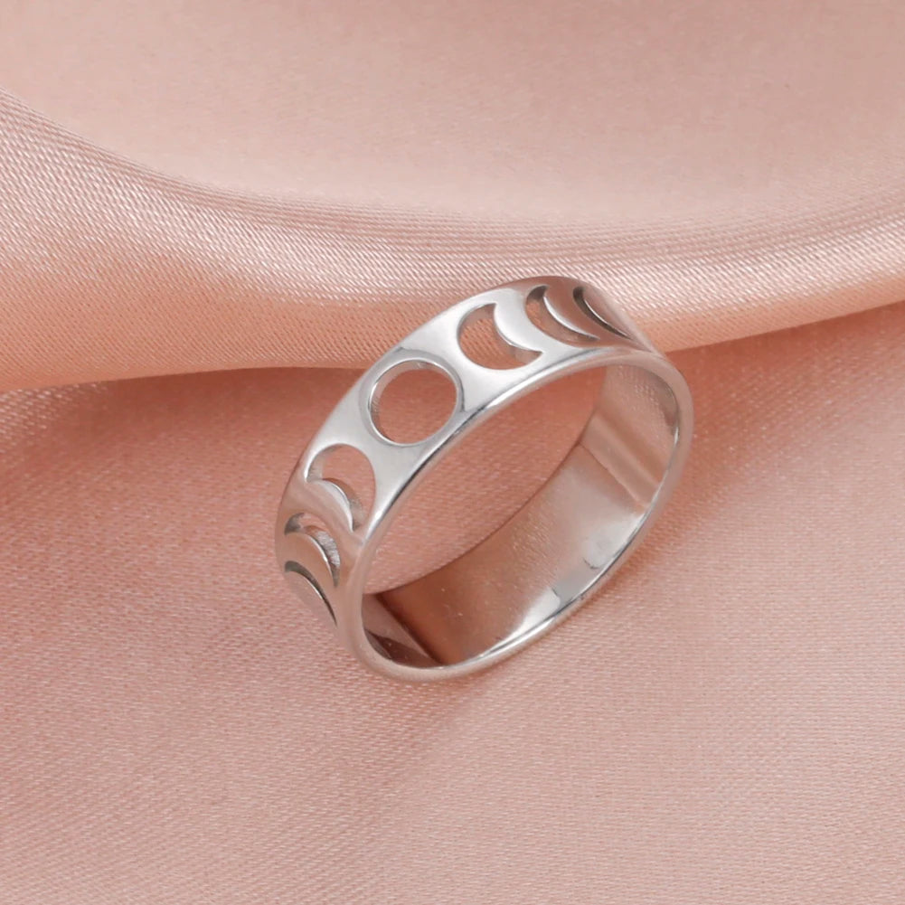 Skyrim Anello da donna in acciaio inossidabile Semplice cuore Farfalla Fasi lunari Anelli da dito geometrici Regalo di nozze per l'amante Commercio all'ingrosso