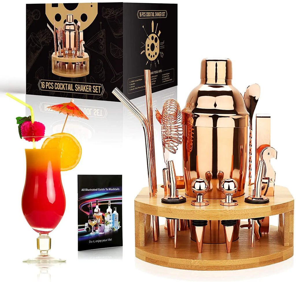 Set per Shaker da Cocktail, Kit da barista da 16 pezzi per Mixer Wine Martini, strumenti da Bar in acciaio inossidabile, accessori per feste per bevande domestiche