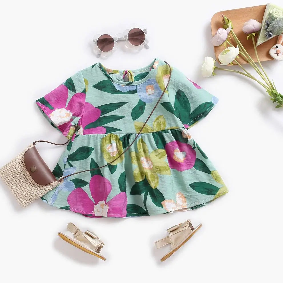 Sanlutoz Abiti estivi per neonate Abito da principessa in cotone per fiori per bambini Vestiti per bambini Manica corta