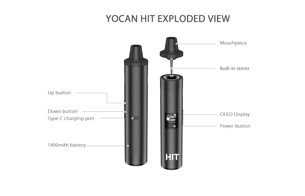 Originale Yocan Hit Kit vaporizzatore per erbe secche E Cigs Type-C OLED 1400mAh camera di riscaldamento in ceramica Herbva Xmax Vane Herbal Vape Pen