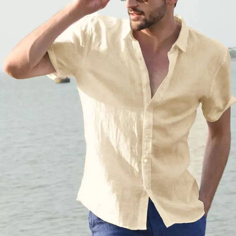 Camicie casual a maniche corte da uomo per il tempo libero Abbigliamento da strada Camicie con risvolto abbottonate in tinta unita per uomo Camicetta da vacanza vintage M-3XL