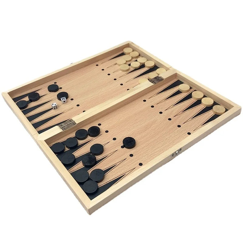 Factory Direct Three-In-One Foldable Wooden Chess Set Solid Wood Portable Educational Competitive Board Game Toy