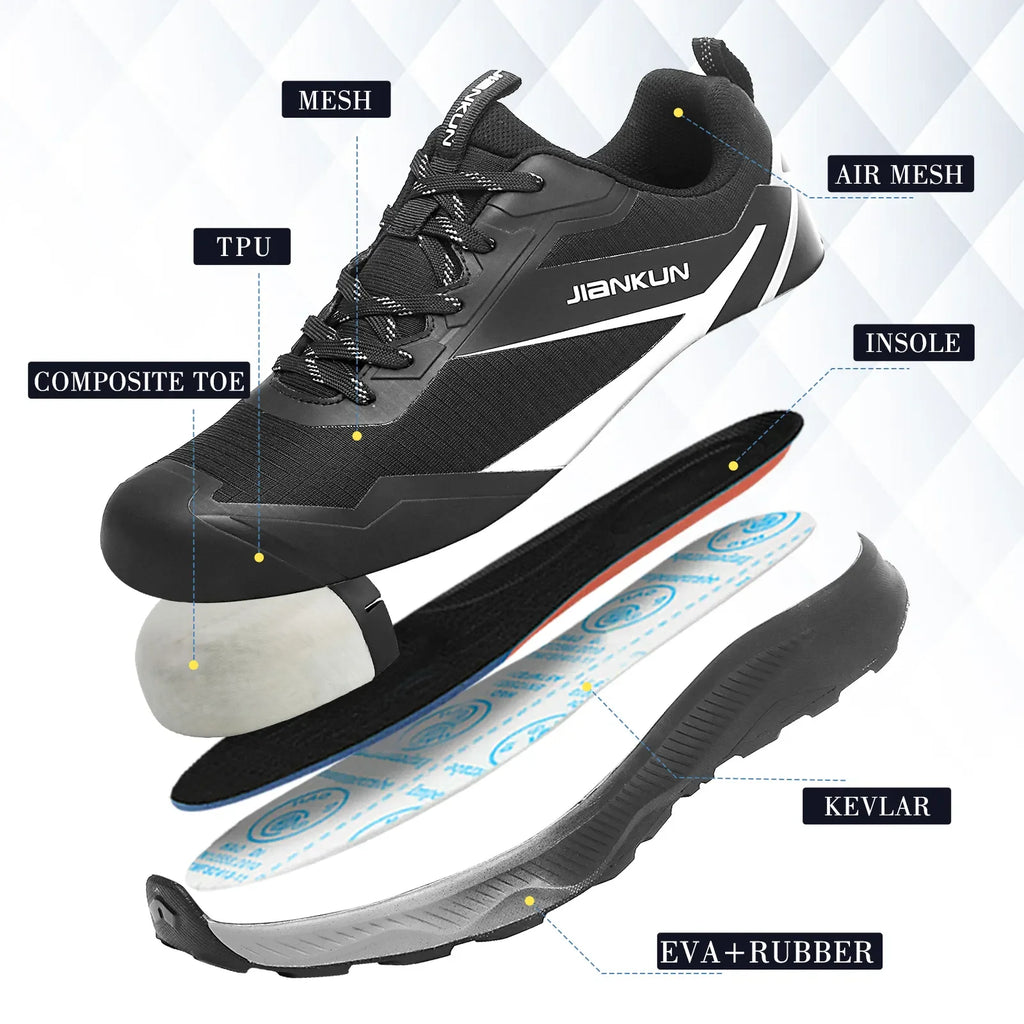 JIANKUN ASTM CE Certified Sports Shoes for Men and Women Composite Toe Mesh+TPU Midsole EVA+Rubber Outsole Winter Safety Shoes