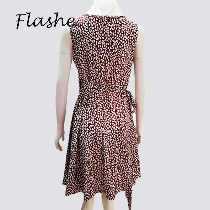 Nuovo vestito casuale a pois donne scollo a V senza maniche fasciatura vestito da spiaggia estate abiti bohémien per le donne vestiti S-5XL