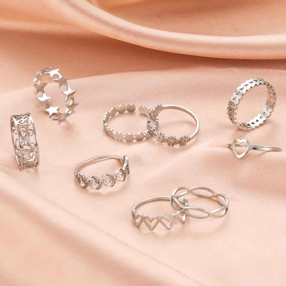 Skyrim Anello da donna in acciaio inossidabile Semplice cuore Farfalla Fasi lunari Anelli da dito geometrici Regalo di nozze per l'amante Commercio all'ingrosso