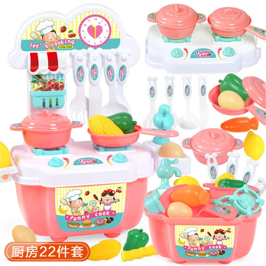 22Pcs plastica Mini bambini cucina per bambini gioco casa giocattolo simulazionale utensili da cucina conservazione pentole cottura finta gioca per le ragazze