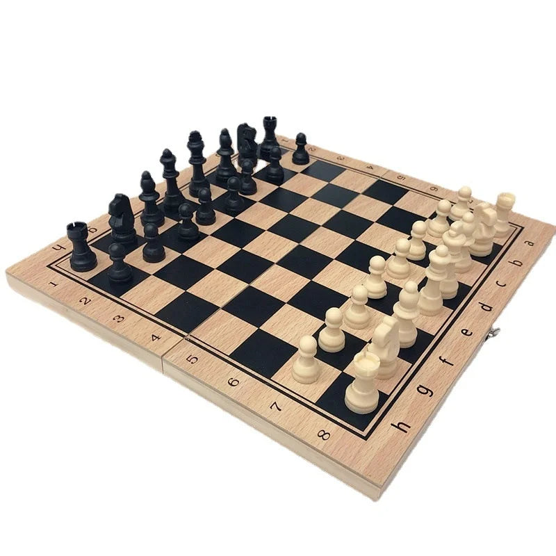 Factory Direct Three-In-One Foldable Wooden Chess Set Solid Wood Portable Educational Competitive Board Game Toy