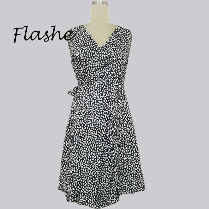 Nuovo vestito casuale a pois donne scollo a V senza maniche fasciatura vestito da spiaggia estate abiti bohémien per le donne vestiti S-5XL