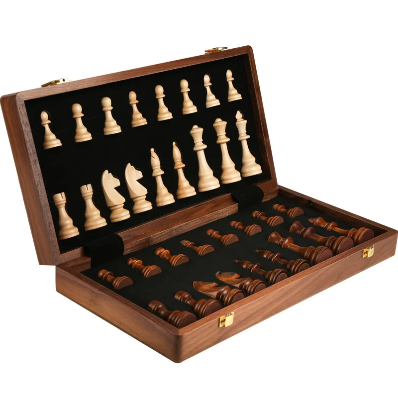 Set di Scacchi in Legno Pieghevole di Alta Qualità 39*39cm, Pezzi Classici Tradizionali Fatti a Mano, Scacchiera in Legno Massiccio, Gioco da Tavolo Regalo