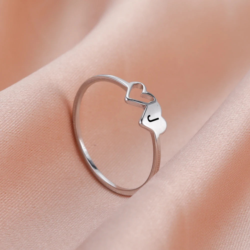 Skyrim Minimalista Doppi Cuori Lettera Iniziale Anelli Donne In Acciaio Inox AZ Alfabeto Anello Alla Moda 2026 Gioelleria Raffinata E Alla Moda Regalo