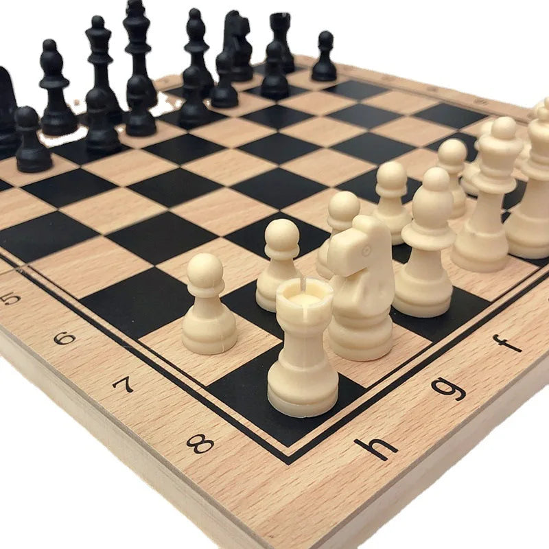 Factory Direct Three-In-One Foldable Wooden Chess Set Solid Wood Portable Educational Competitive Board Game Toy